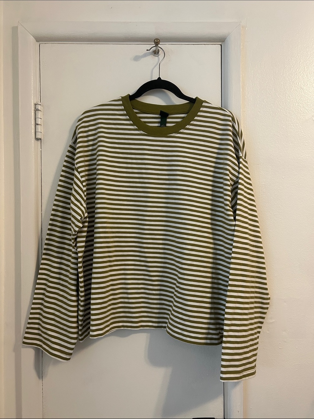wild fable Olive & White Striped Crewneck Shirt